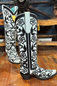 White Inlay and Sequin Embroidery Snip Toe Boot by Corral Boots-Women's Boot-Corral Boots-Gallop 'n Glitz- Women's Western Wear Boutique, Located in Grants Pass, Oregon
