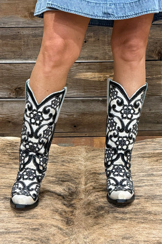 White Inlay and Sequin Embroidery Snip Toe Classic Boot by Corral-Women's Boot-Corral Boots-Gallop 'n Glitz- Women's Western Wear Boutique, Located in Grants Pass, Oregon