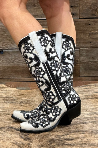 White Inlay and Sequin Embroidery Snip Toe Classic Boot by Corral-Women's Boot-Corral Boots-Gallop 'n Glitz- Women's Western Wear Boutique, Located in Grants Pass, Oregon