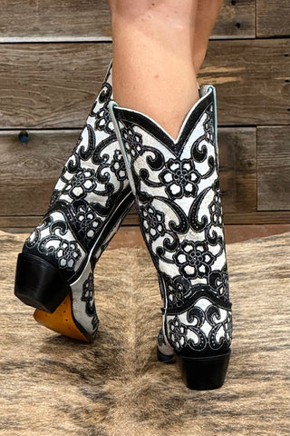 White Inlay and Sequin Embroidery Snip Toe Classic Boot by Corral-Women's Boot-Corral Boots-Gallop 'n Glitz- Women's Western Wear Boutique, Located in Grants Pass, Oregon
