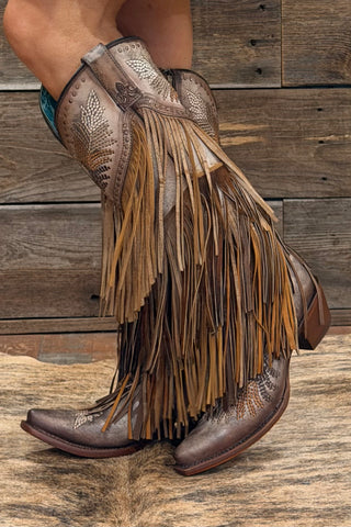 Wild Intentions Fringe and Studs Tall Boot by Corral