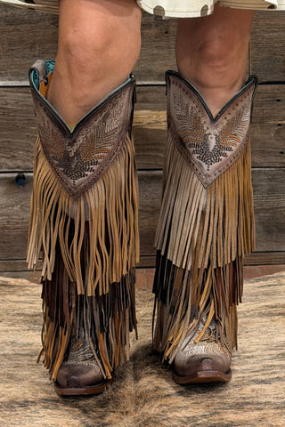 Wild Intentions Fringe and Studs Tall Boot by Corral