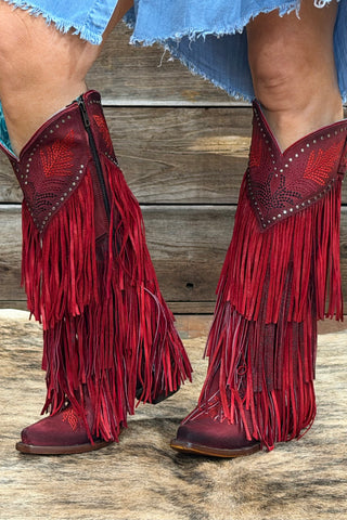 Red Hot Rodeo Fringe and Studs Tall Boot by Corral-Women's Boot-Corral Boots-Gallop 'n Glitz- Women's Western Wear Boutique, Located in Grants Pass, Oregon