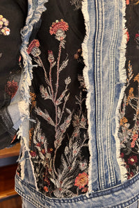 Denim 'n Black Lace Floral Embroidered Jacket-Jacket-Adore-Gallop 'n Glitz- Women's Western Wear Boutique, Located in Grants Pass, Oregon