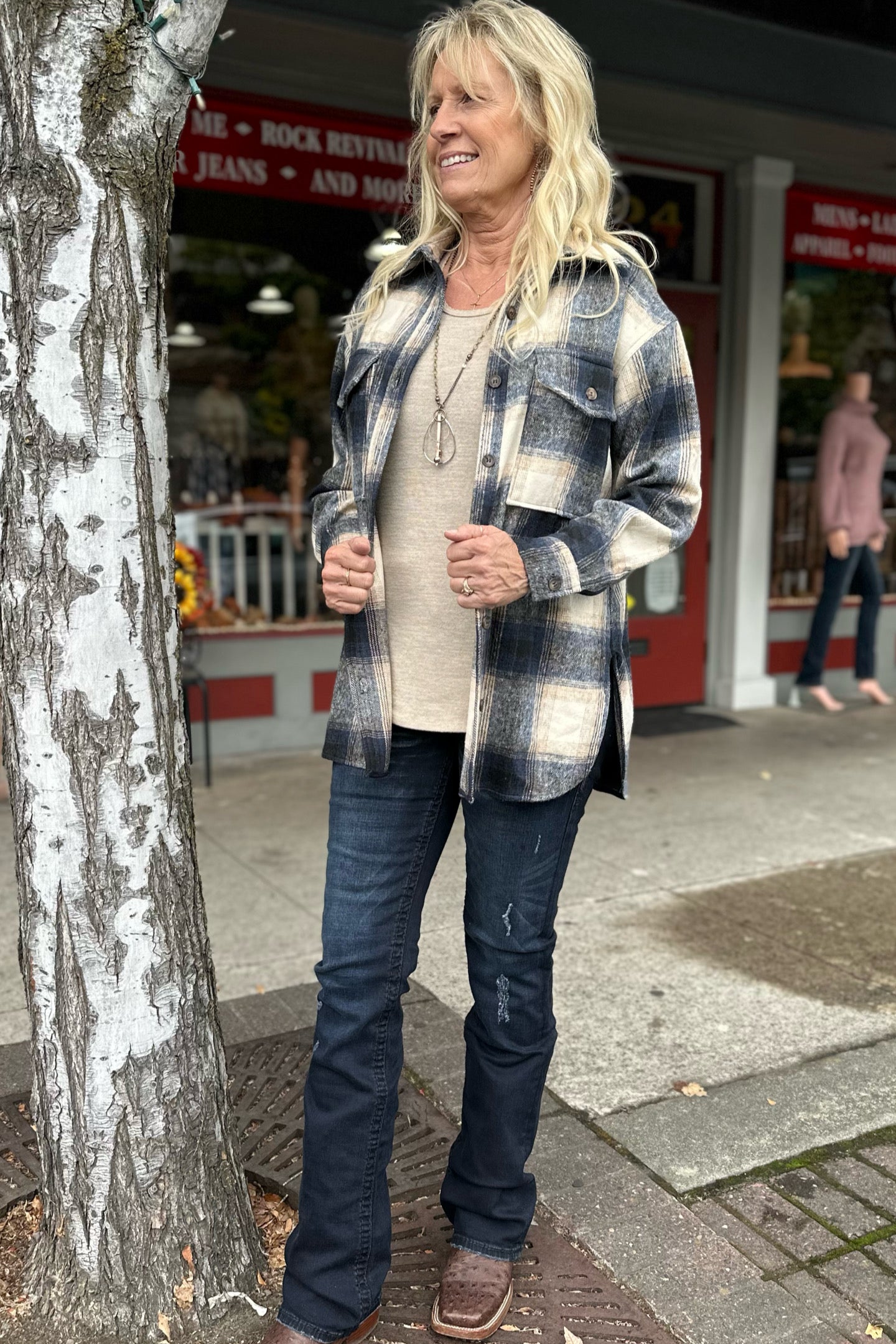 Brushed Plaid Relaxed Fit Button Shacket-Shacket-Allie Rose-Gallop 'n Glitz- Women's Western Wear Boutique, Located in Grants Pass, Oregon