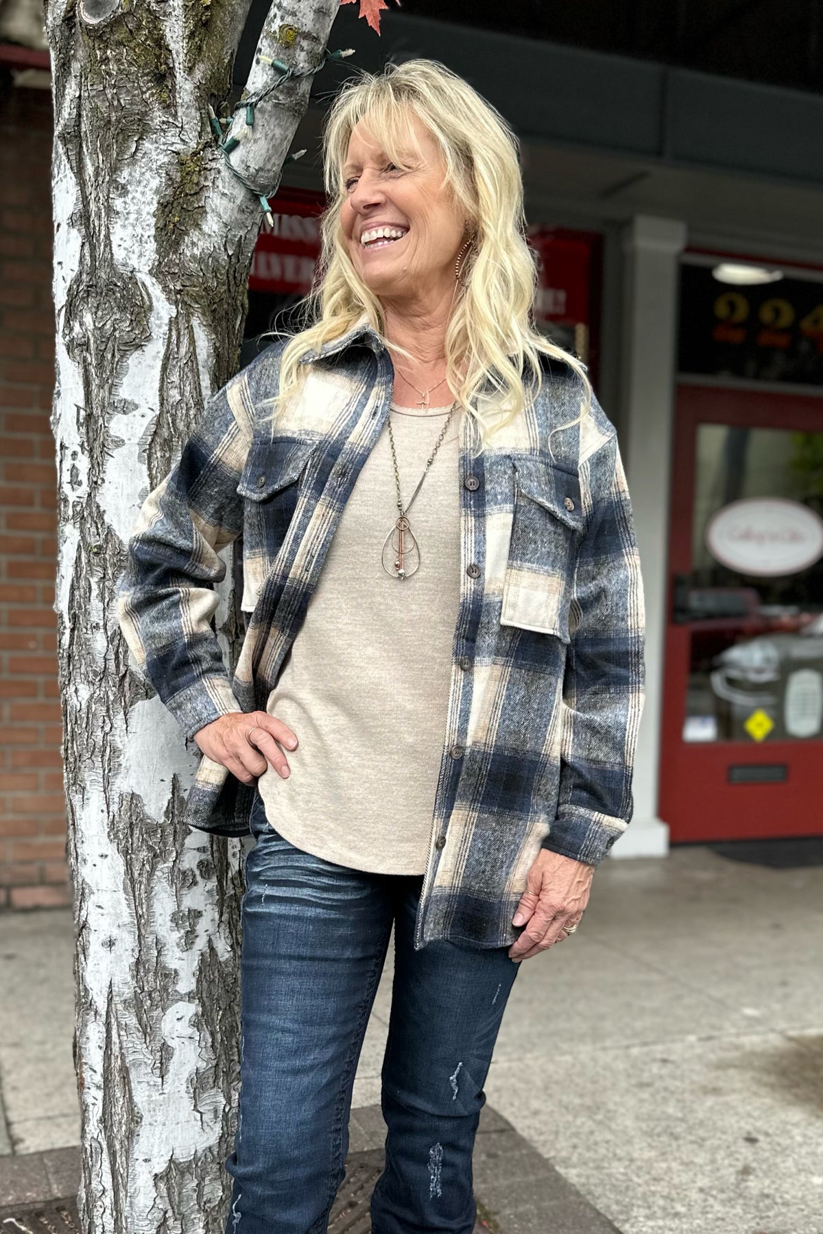 Brushed Plaid Relaxed Fit Button Shacket-Shacket-Allie Rose-Gallop 'n Glitz- Women's Western Wear Boutique, Located in Grants Pass, Oregon