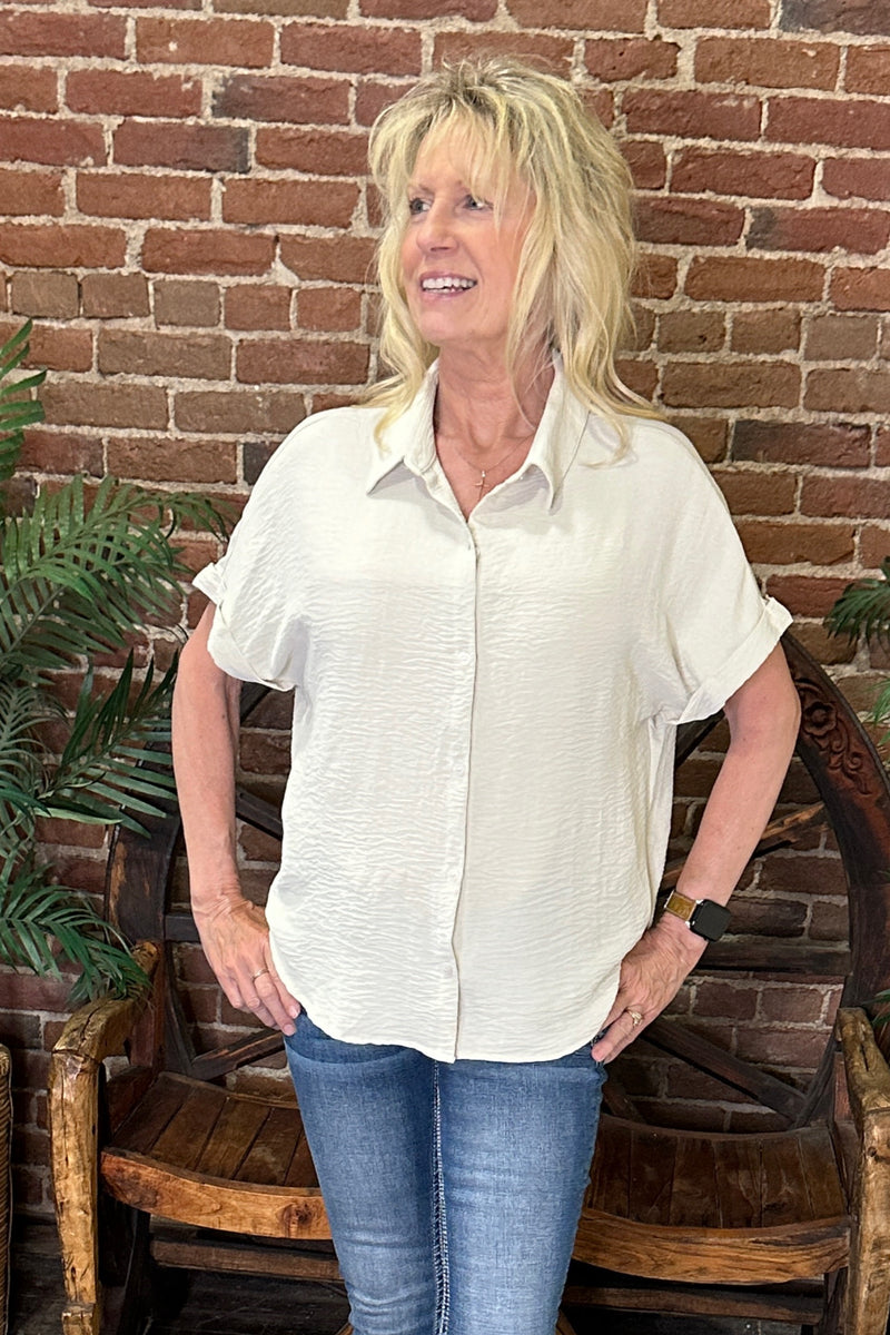 Soft and Airy Rolled Cuff Button Up-top-Allie Rose-Gallop 'n Glitz- Women's Western Wear Boutique, Located in Grants Pass, Oregon