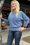 Soft Chevron Pattern Blue Dolman Sweater-top-Allie Rose-Gallop 'n Glitz- Women's Western Wear Boutique, Located in Grants Pass, Oregon