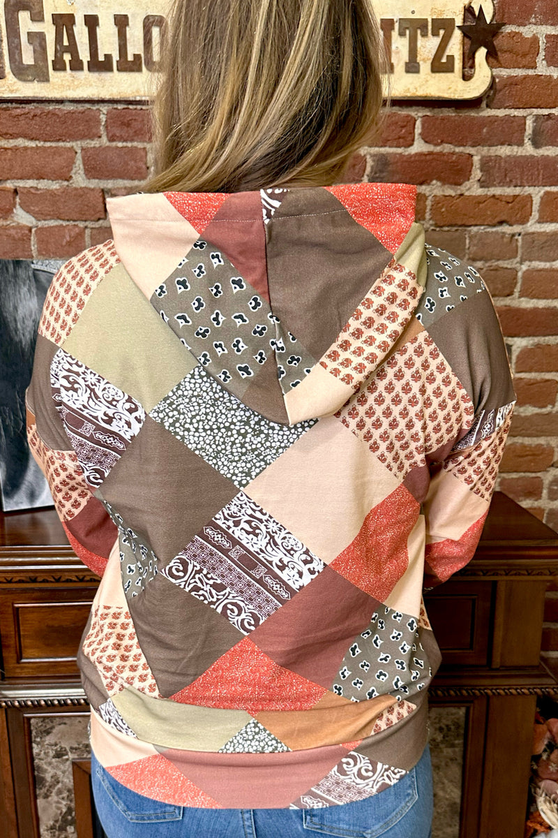 Patchwork Hoodie By Ampersand-Sweatshirt-Ampersand-Gallop 'n Glitz- Women's Western Wear Boutique, Located in Grants Pass, Oregon