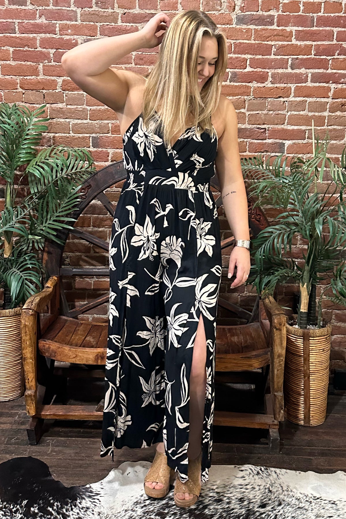 V-Neck Jumpsuit with Slit Leg By Angie-Dress-Angie-Gallop 'n Glitz- Women's Western Wear Boutique, Located in Grants Pass, Oregon