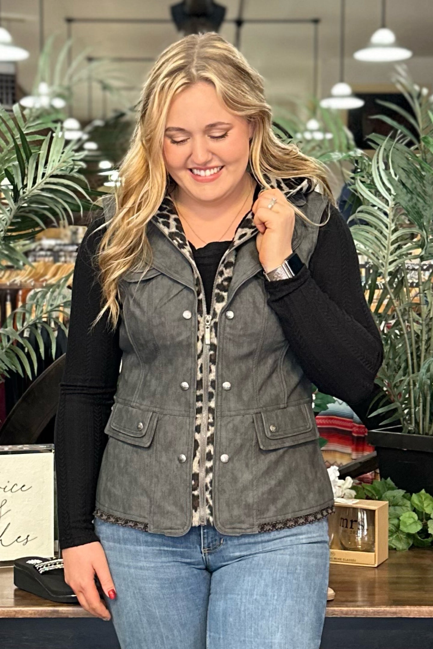 Faux Leather Grey Vest | GALLOP 'N GLITZ 2XL / Grey Faux Leather Grey Vest | GALLOP 'N GLITZ 2XL / Grey