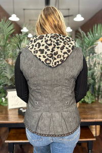 Faux Leather Grey Vest with Wool Inset Hood by Gallop 'n Glitz-Vest-Gallop 'n Glitz-Gallop 'n Glitz- Women's Western Wear Boutique, Located in Grants Pass, Oregon