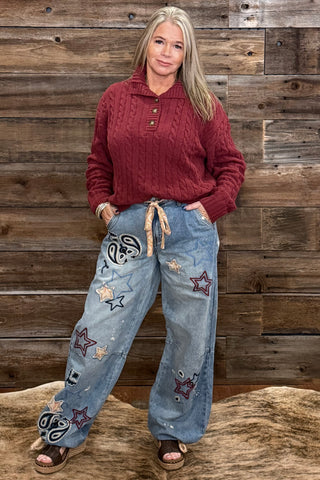 The Star And Paisley Ride Jean by Oli & Hali-Wide Leg-Oli & Hali-Gallop 'n Glitz- Women's Western Wear Boutique, Located in Grants Pass, Oregon