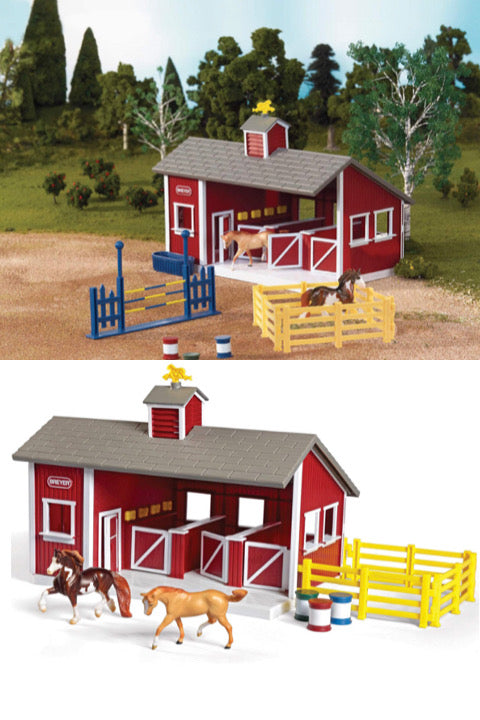 Stablemates Red Stable Set with Two Horses-Gift-Breyer-Gallop 'n Glitz- Women's Western Wear Boutique, Located in Grants Pass, Oregon