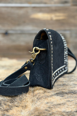 Black Suede And Silver Studs Crossbody