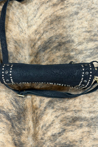 Black Suede And Silver Studs Crossbody