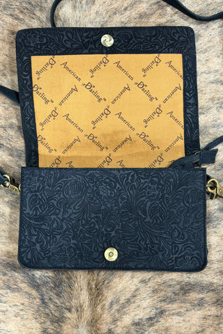 Black Suede And Silver Studs Crossbody