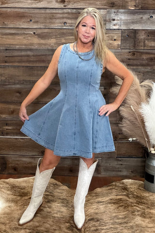 Blue Jean Midi Belle Dress-Dress-ee:some-Gallop 'n Glitz- Women's Western Wear Boutique, Located in Grants Pass, Oregon