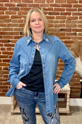 Boot Stitch Embroidered Snap Button Shirt-Top-Rockin A-Gallop 'n Glitz- Women's Western Wear Boutique, Located in Grants Pass, Oregon