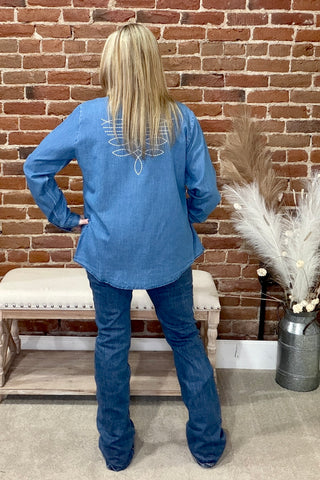Boot Stitch Embroidered Snap Button Shirt-Top-Rockin A-Gallop 'n Glitz- Women's Western Wear Boutique, Located in Grants Pass, Oregon