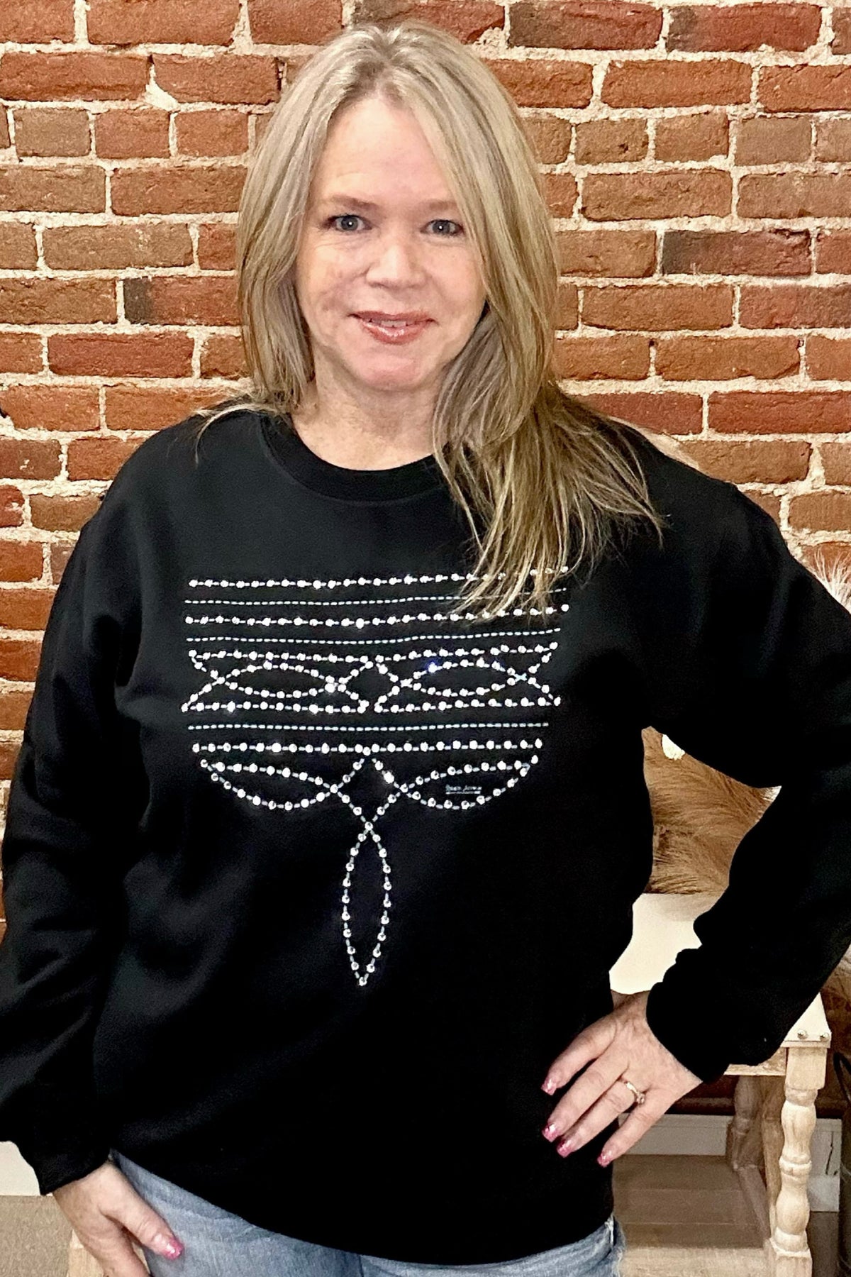 Rhinestone Bootstitch Pullover Sweatshirt - Black-Top-Raisin' Arrows-Gallop 'n Glitz- Women's Western Wear Boutique, Located in Grants Pass, Oregon