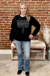 Rhinestone Bootstitch Pullover Sweatshirt - Black-Top-Raisin' Arrows-Gallop 'n Glitz- Women's Western Wear Boutique, Located in Grants Pass, Oregon