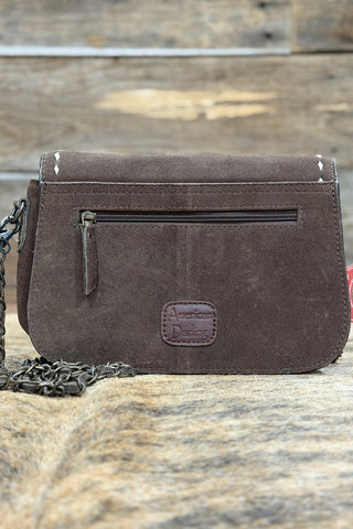 Brown Suede With White Embroidered Boot Stitch Bag