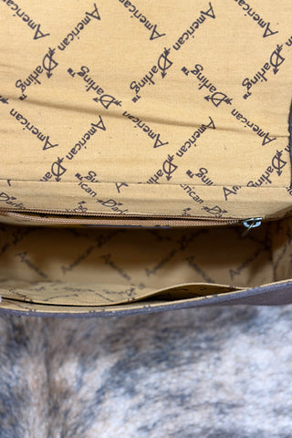Brown Suede With White Embroidered Boot Stitch Bag