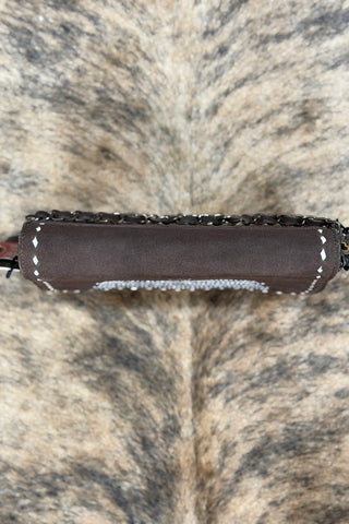 Brown Suede With White Embroidered Boot Stitch Bag