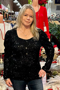 Black Sequin Long Sleeve Top-Top-Sterling Kreek-Gallop 'n Glitz- Women's Western Wear Boutique, Located in Grants Pass, Oregon