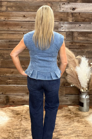 Button Front V-Neck Denim Top-Top-ee:some-Gallop 'n Glitz- Women's Western Wear Boutique, Located in Grants Pass, Oregon