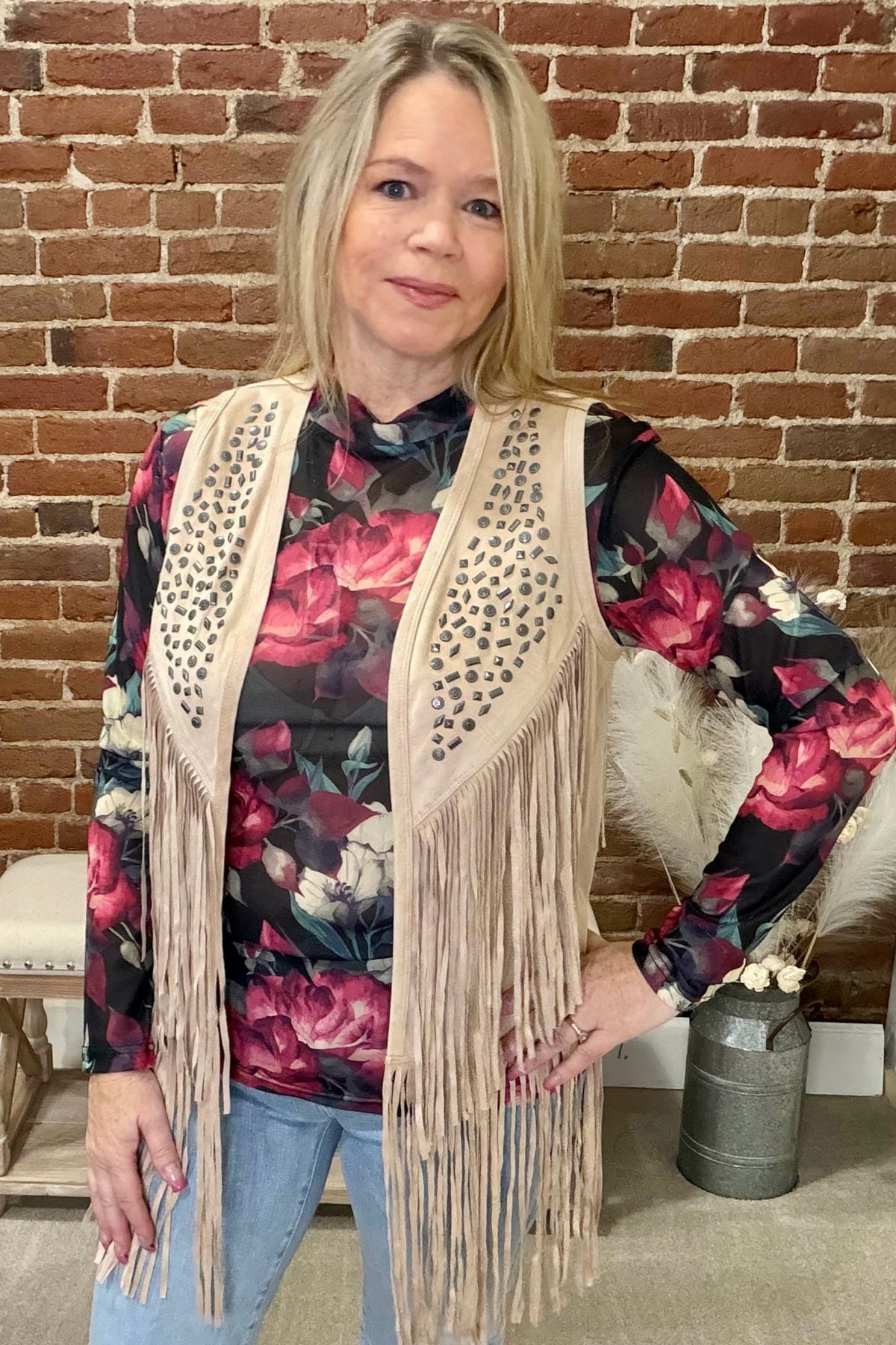 Soft Faux Suede Fringed Vest With Studs by Cripple Creek-Vest-Cripple Creek-Gallop 'n Glitz- Women's Western Wear Boutique, Located in Grants Pass, Oregon