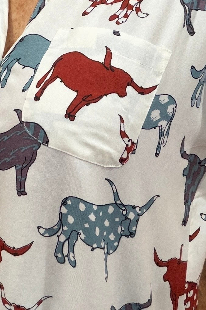 Artsy Longhorn Button Up Top-top-Cotton & Rye-Gallop 'n Glitz- Women's Western Wear Boutique, Located in Grants Pass, Oregon