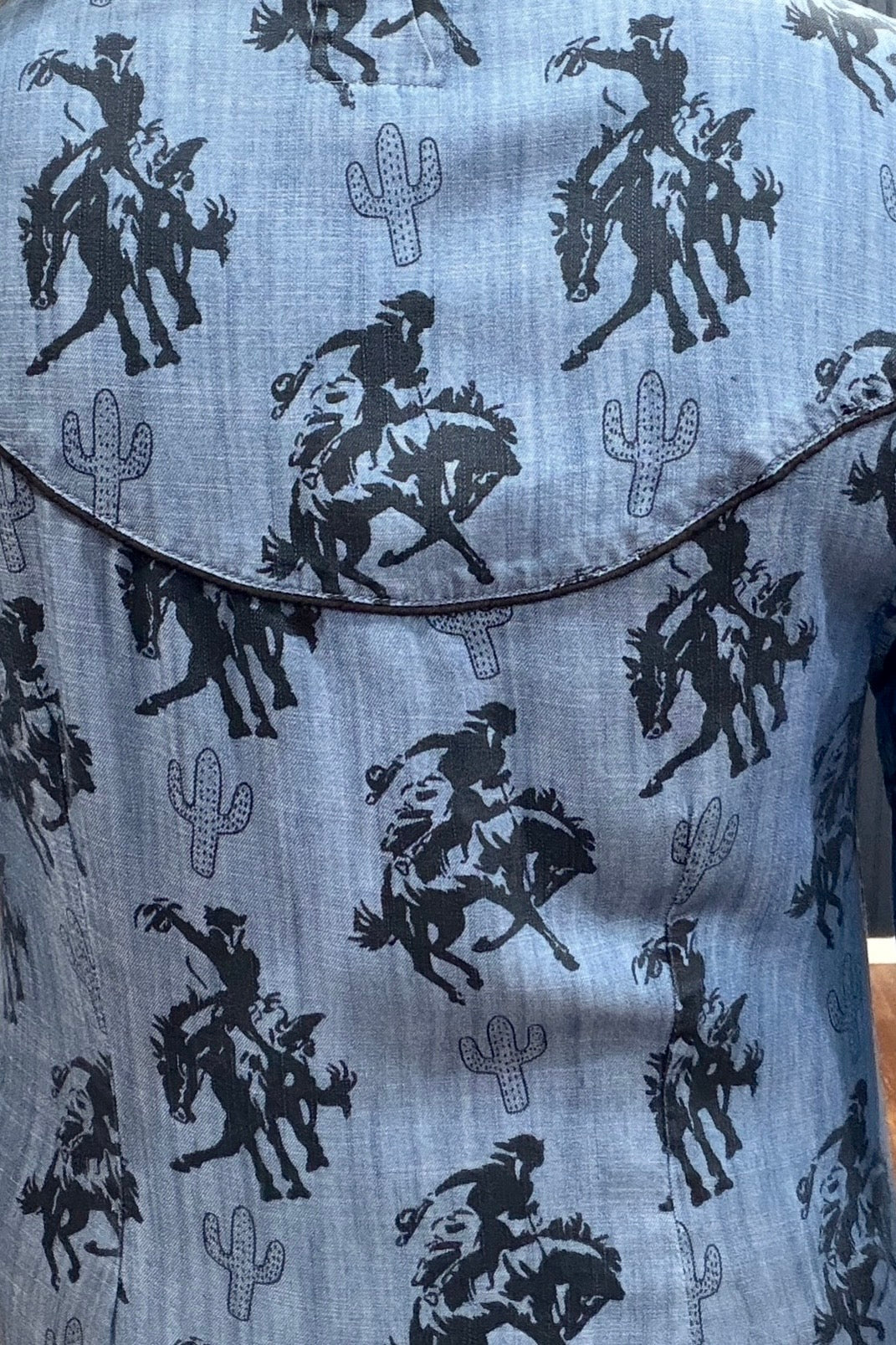 Bronco Ridin' Cowgirl Denim Top-Top-Cotton & Rye-Gallop 'n Glitz- Women's Western Wear Boutique, Located in Grants Pass, Oregon