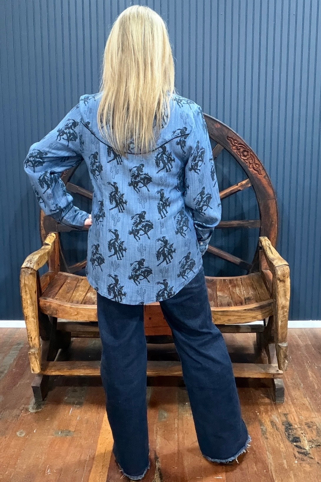 Bronco Ridin' Cowgirl Denim Top-Top-Cotton & Rye-Gallop 'n Glitz- Women's Western Wear Boutique, Located in Grants Pass, Oregon