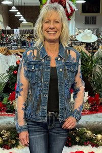 Denim 'n Floral Lace Embroidered Jacket-Jacket-Montana Co-Gallop 'n Glitz- Women's Western Wear Boutique, Located in Grants Pass, Oregon