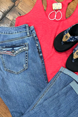 Elyse Mid Rise Americana Capri – Luxe Stretch Silver Jeans Denim-Capri-Silver Jeans-Gallop 'n Glitz- Women's Western Wear Boutique, Located in Grants Pass, Oregon