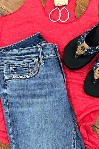 Elyse Mid Rise Americana Capri – Luxe Stretch Silver Jeans Denim-Capri-Silver Jeans-Gallop 'n Glitz- Women's Western Wear Boutique, Located in Grants Pass, Oregon