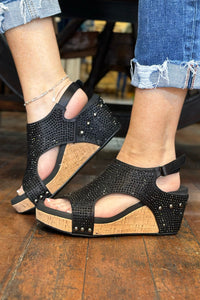 CARLEY By Corkys Black Crystal Wedge-Women's Shoes-Corkys-Gallop 'n Glitz- Women's Western Wear Boutique, Located in Grants Pass, Oregon