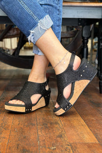 CARLEY By Corkys Black Crystal Wedge-Women's Shoes-Corkys-Gallop 'n Glitz- Women's Western Wear Boutique, Located in Grants Pass, Oregon