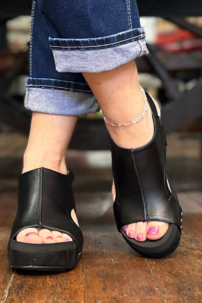 CARLEY By Corkys Black Combo Wedge-Women's Shoes-Corkys-Gallop 'n Glitz- Women's Western Wear Boutique, Located in Grants Pass, Oregon