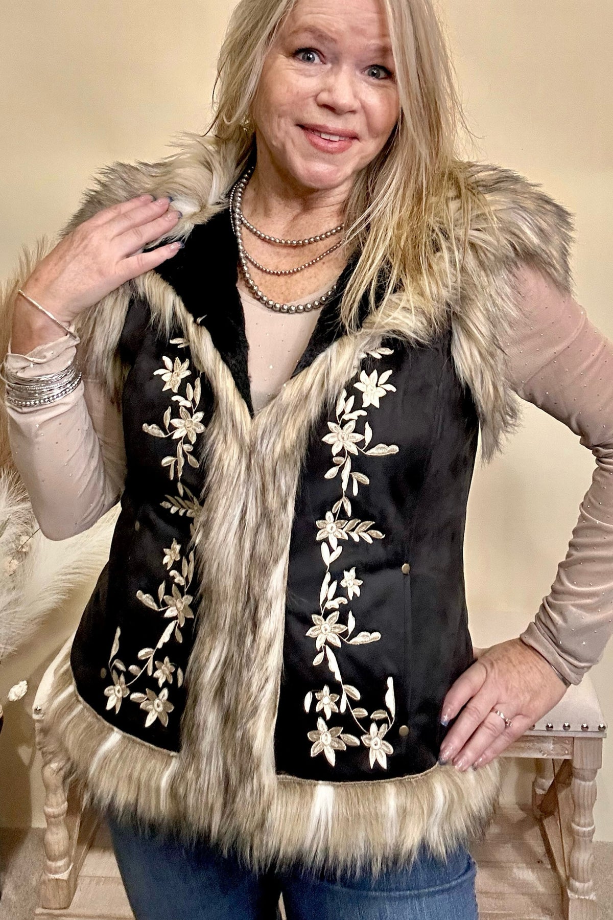 The Chateau Faux Suede Vest with Fur Collar-Vest-Tasha Polizzi-Gallop 'n Glitz- Women's Western Wear Boutique, Located in Grants Pass, Oregon