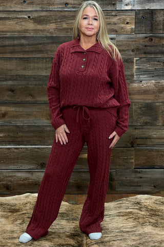 Chenille Cable Knit Sweater by PJ Salvage-Wine-top-PJ Salvage-Gallop 'n Glitz- Women's Western Wear Boutique, Located in Grants Pass, Oregon
