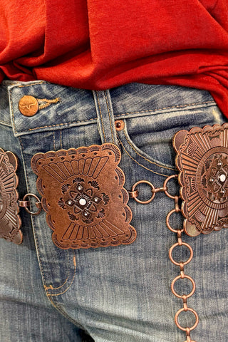 Women's Angel Ranch Copper Rectangle Concho Belt-Belt-M&F-Gallop 'n Glitz- Women's Western Wear Boutique, Located in Grants Pass, Oregon