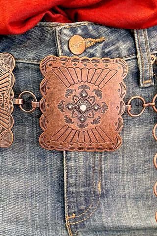 Women's Angel Ranch Copper Rectangle Concho Belt-Belt-M&F-Gallop 'n Glitz- Women's Western Wear Boutique, Located in Grants Pass, Oregon