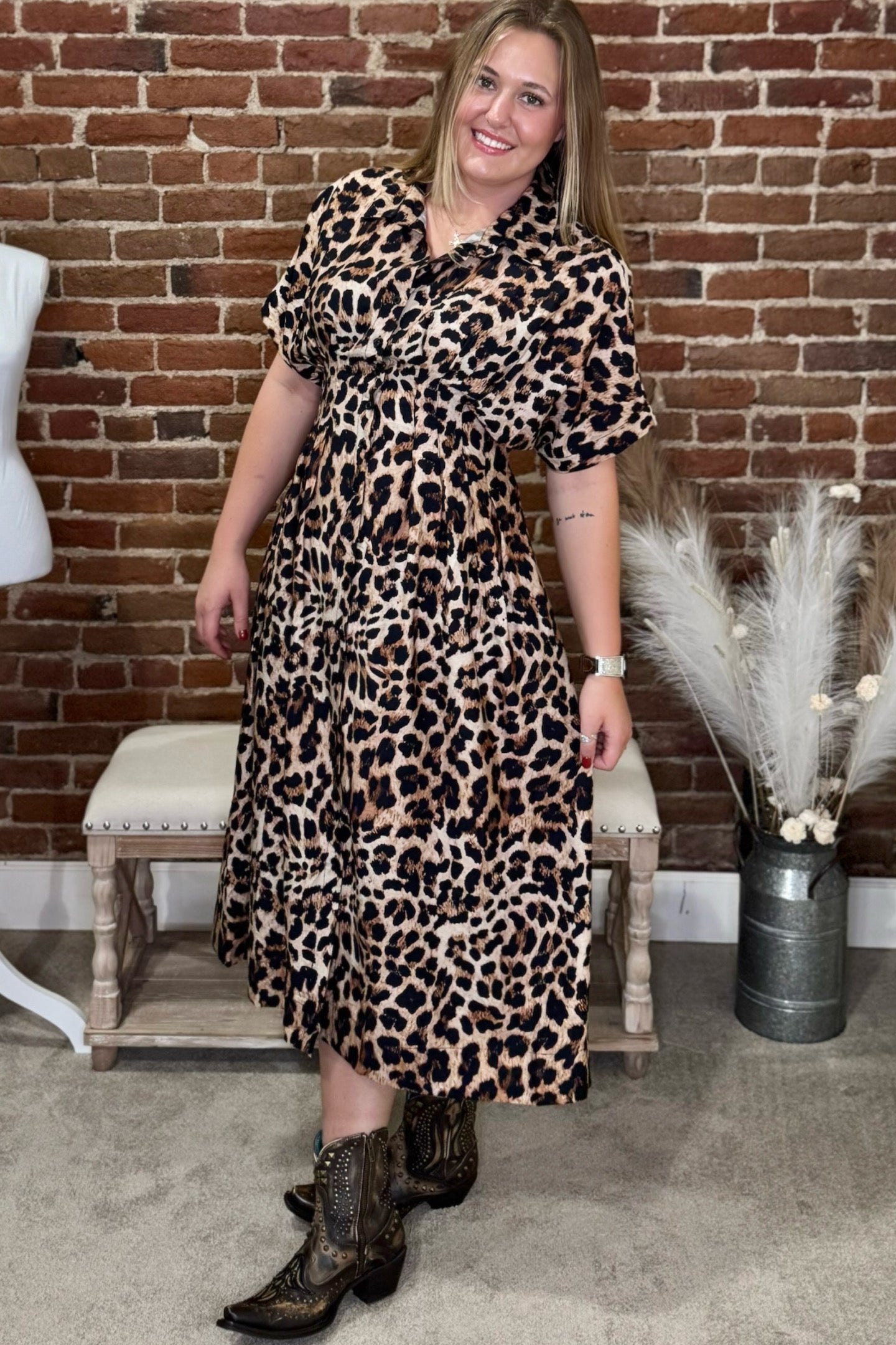 Leopard Print Button Up Maxi Dress