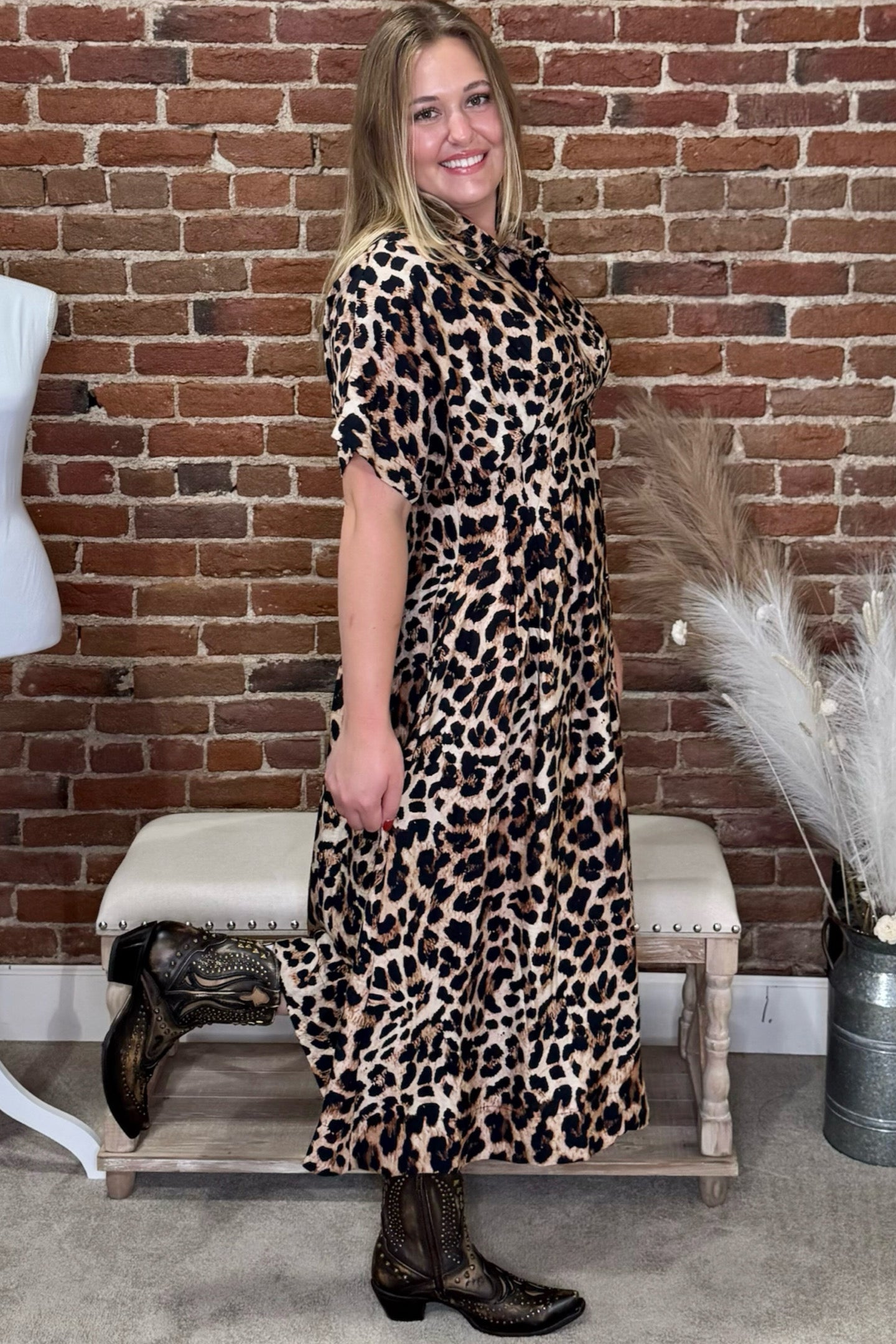 Leopard Print Button up Maxi Dress-Dress-ee:some-Gallop 'n Glitz- Women's Western Wear Boutique, Located in Grants Pass, Oregon