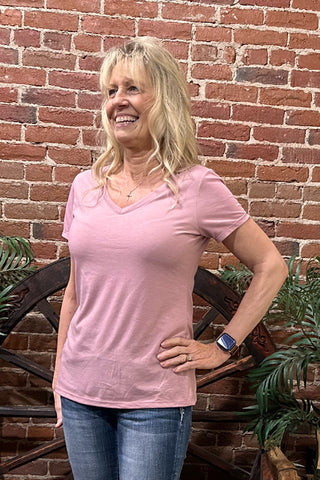 Women's BEST EVER V-Neck Tee - Pink Rose-top-Sanmar-Gallop 'n Glitz- Women's Western Wear Boutique, Located in Grants Pass, Oregon