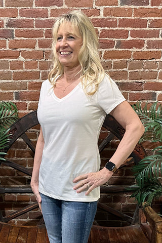 Women's BEST EVER V-Neck Tee - White-top-Sanmar-Gallop 'n Glitz- Women's Western Wear Boutique, Located in Grants Pass, Oregon