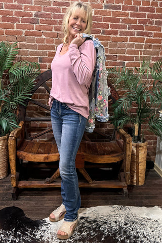 Women's BEST EVER V-Neck Long Sleeve Tee - Pink Rose-top-Sanmar-Gallop 'n Glitz- Women's Western Wear Boutique, Located in Grants Pass, Oregon